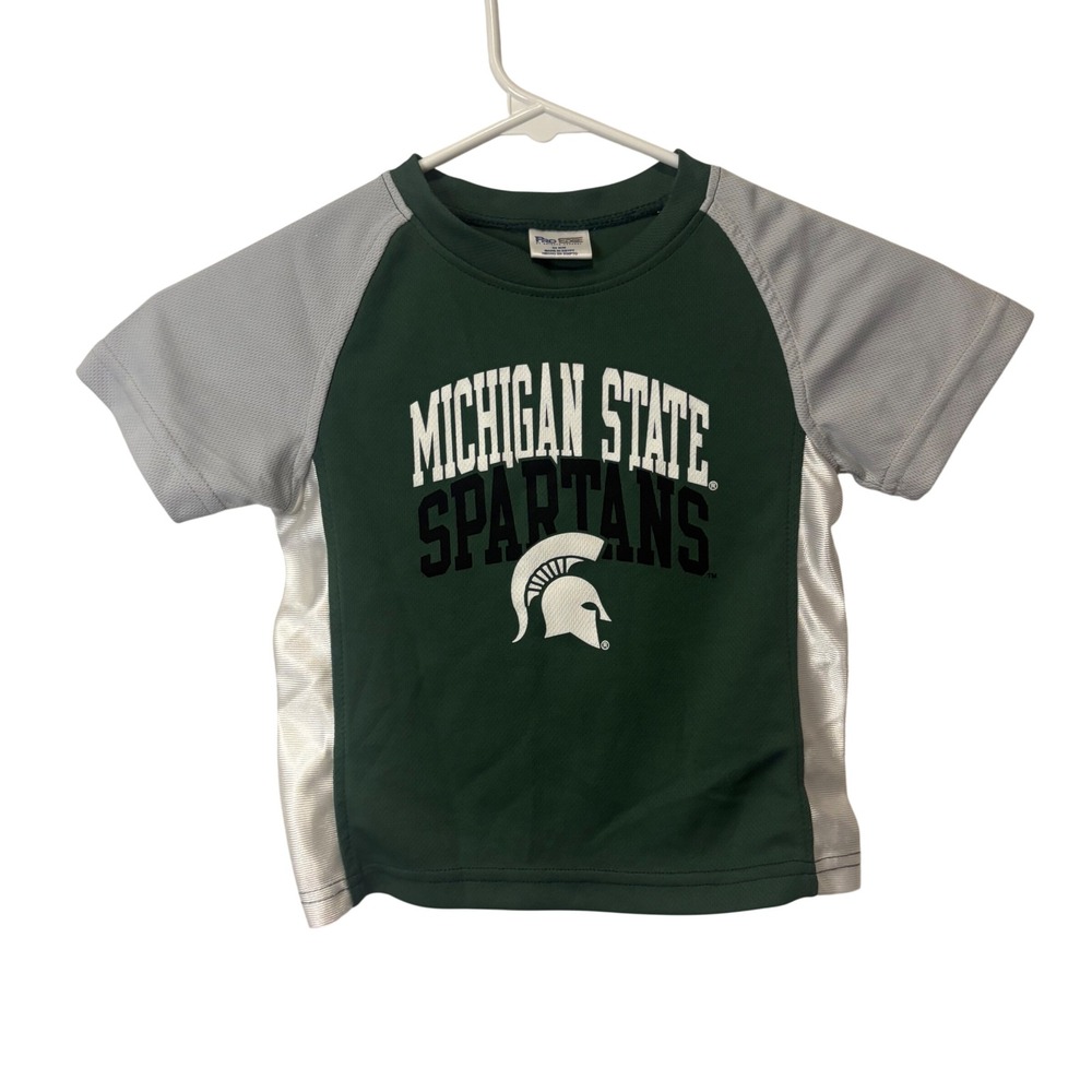 Pro Edge Michigan State Spartans Kids 24M Green Gray‎ Raglan Athletic Tee Shirt